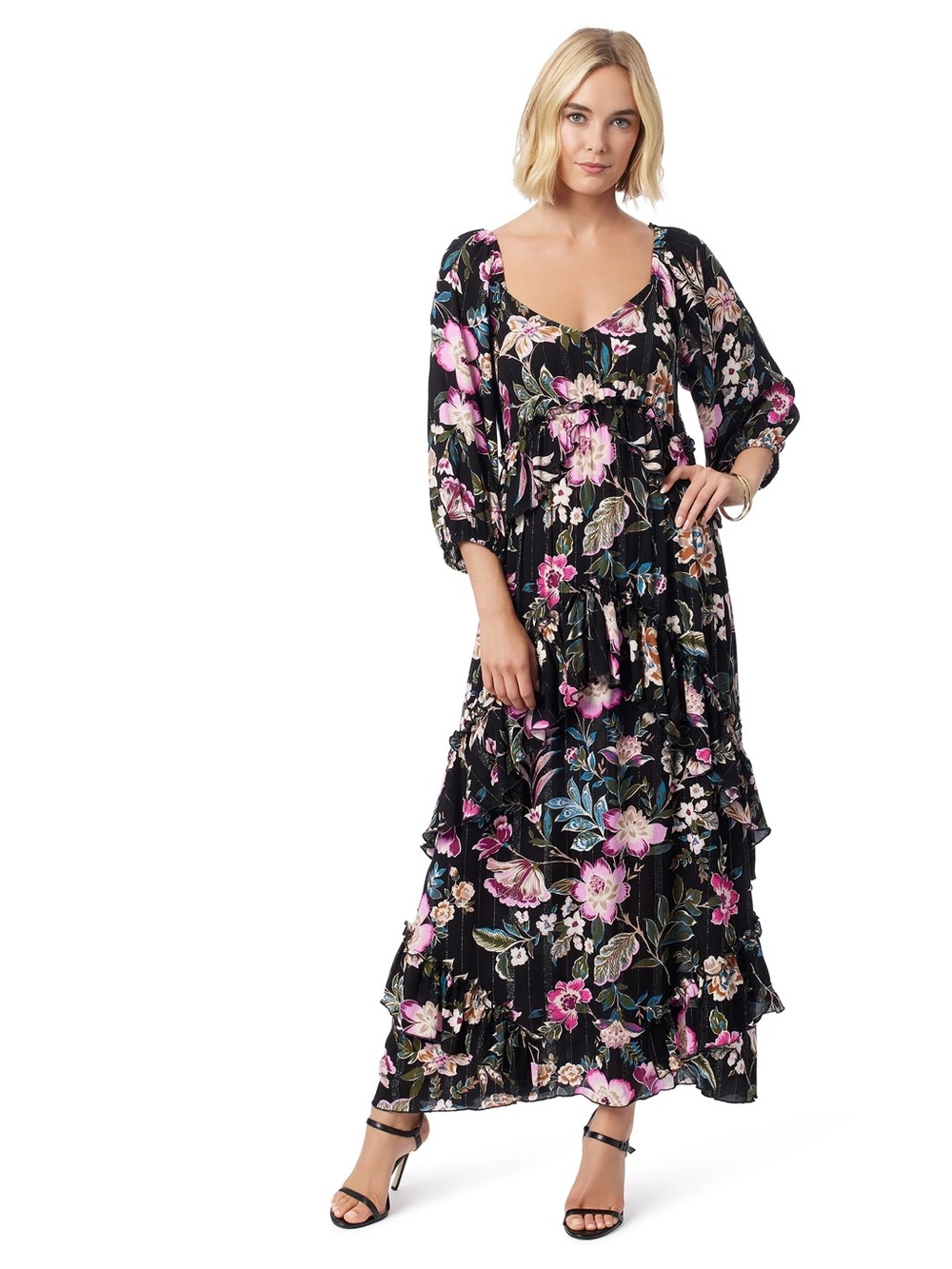 Jessica Simpson Black Maxi Dress with Pink Floral Print